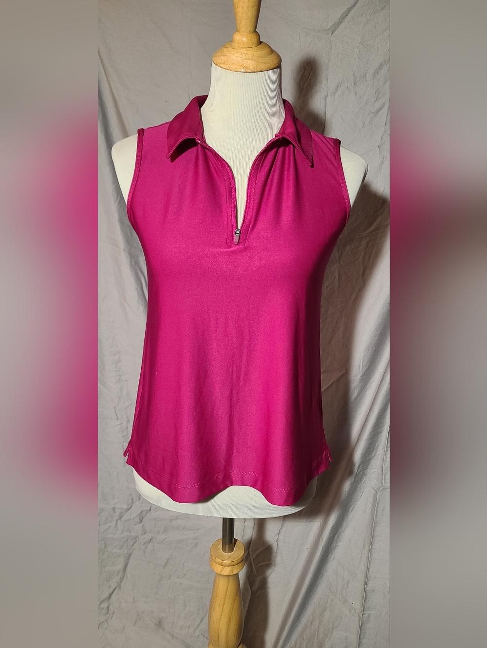 croft & barrow Sleeveless Zip Polo Tank - Fuchsia